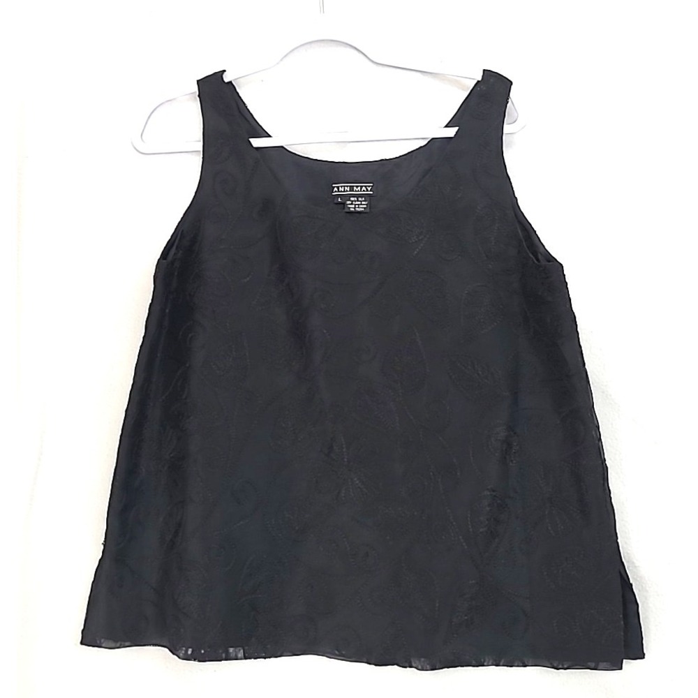 Ann May 100% Silk Tank Top Floral Embroidery Business Capsule Office
